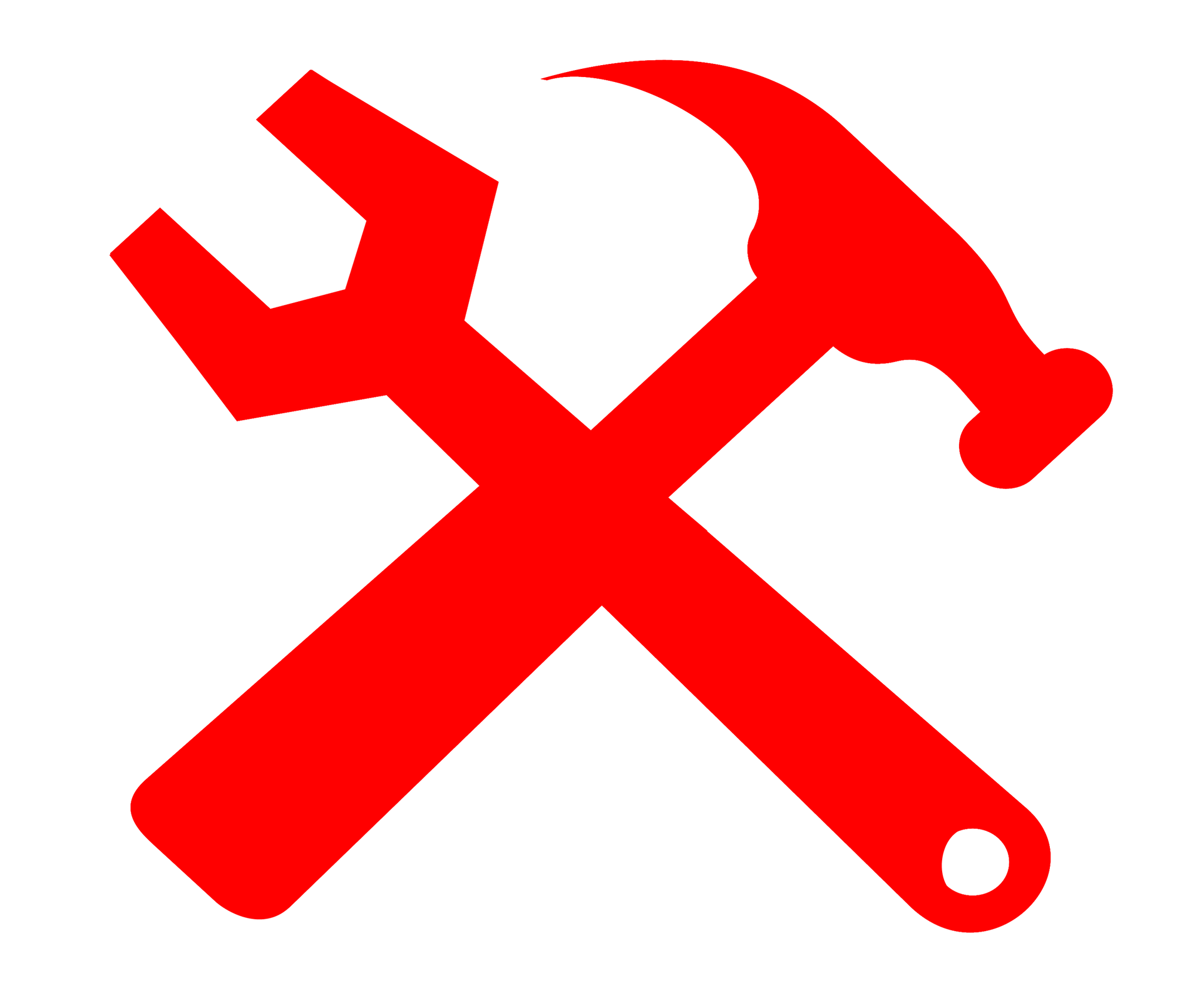 Red crossed wrench and hammer icon on white background