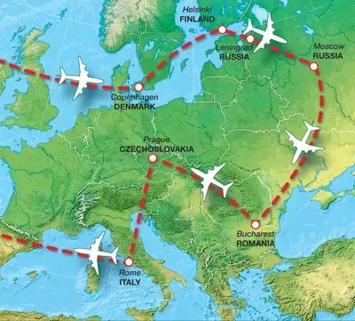 A map of europe with planes flying through it