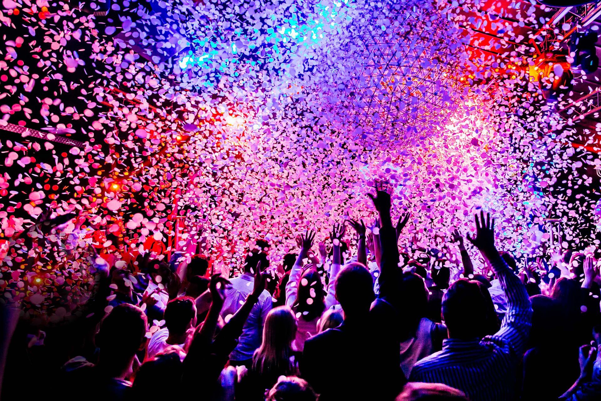 Bright Stage Lights And Confetti