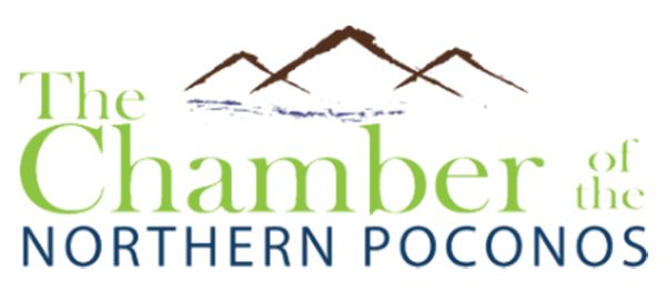 The Chamber of the Northern Poconos logo with green and blue text and brown mountain peaks above