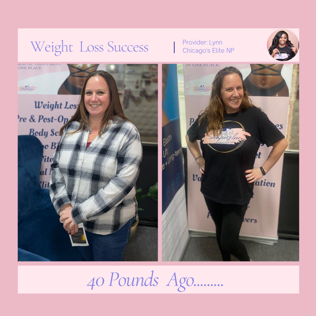 A woman is standing in front of a sign that says weight loss success
