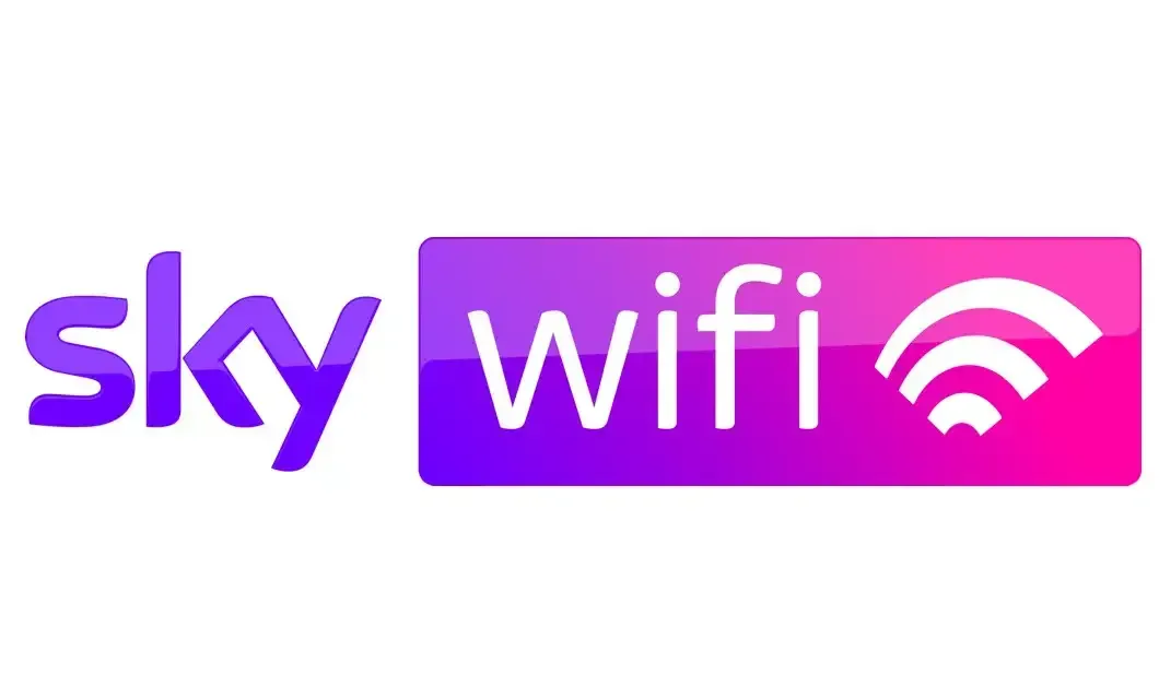 Il logo di Sky WiFi è viola e rosa con un'icona bianca.