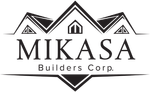 Mikasa Builders Corp. logo with stylized mountain peaks in black and white