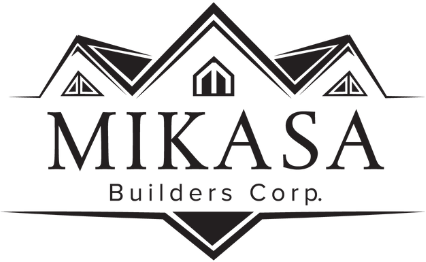 Mikasa Builders Corp. logo with stylized mountain peaks in black and white