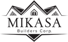 Mikasa Builders Corp. logo with stylized mountain peaks in black and white