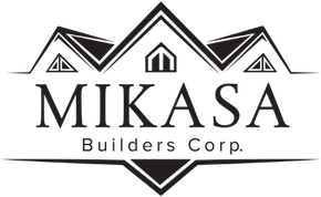 Mikasa Builders Corp. logo with stylized mountain peaks in black and white