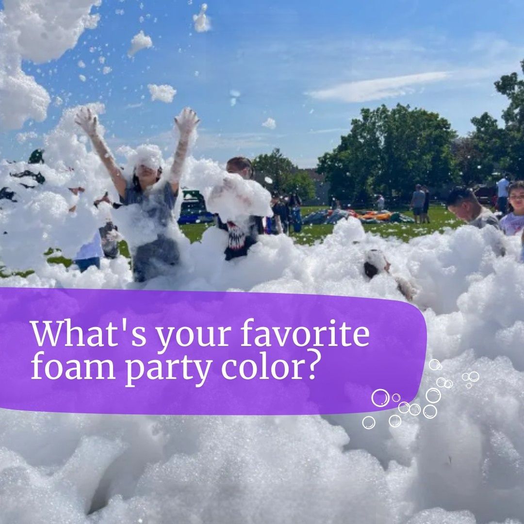 A purple sign that says what 's your favorite foam party color