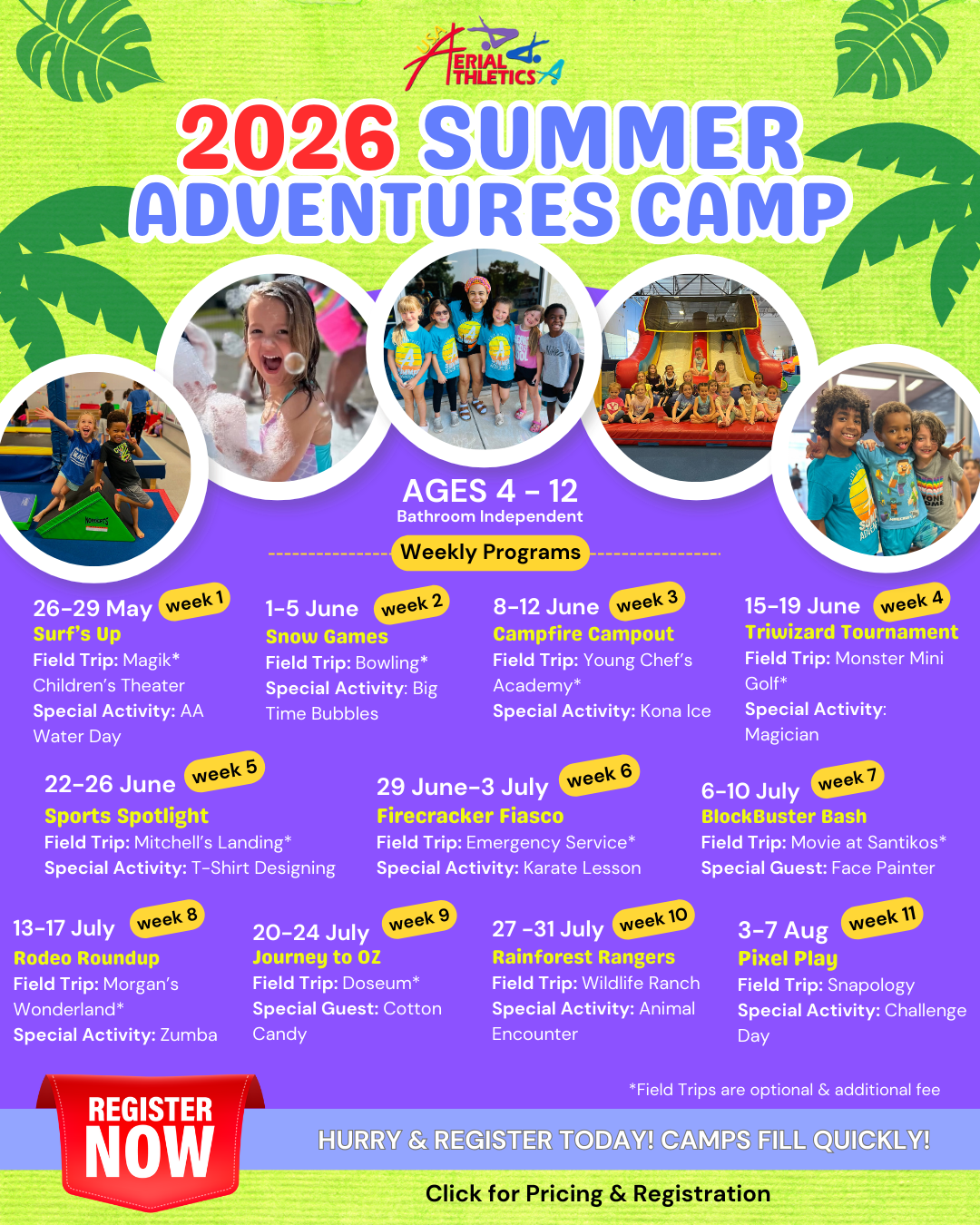 A flyer for the 2024 summer adventures camp
