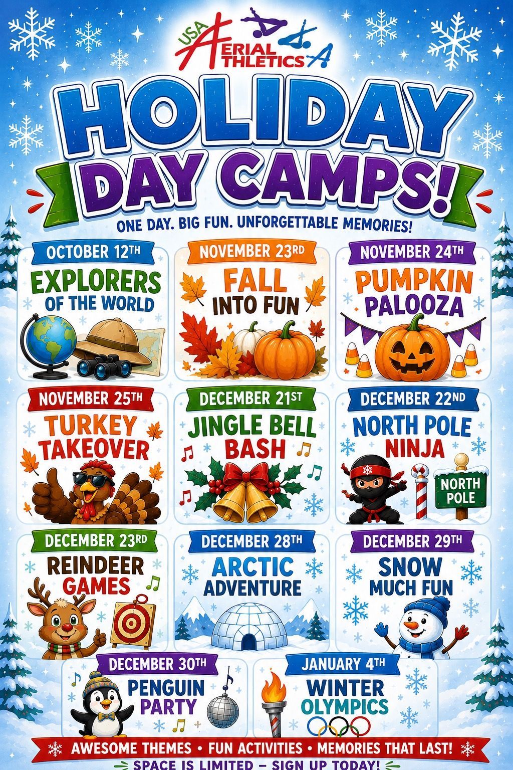 A flyer for the 2026-27  holiday camps
