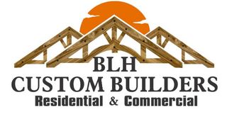 A white background with a few lines on it A logo for blh custom builders residential and commercial