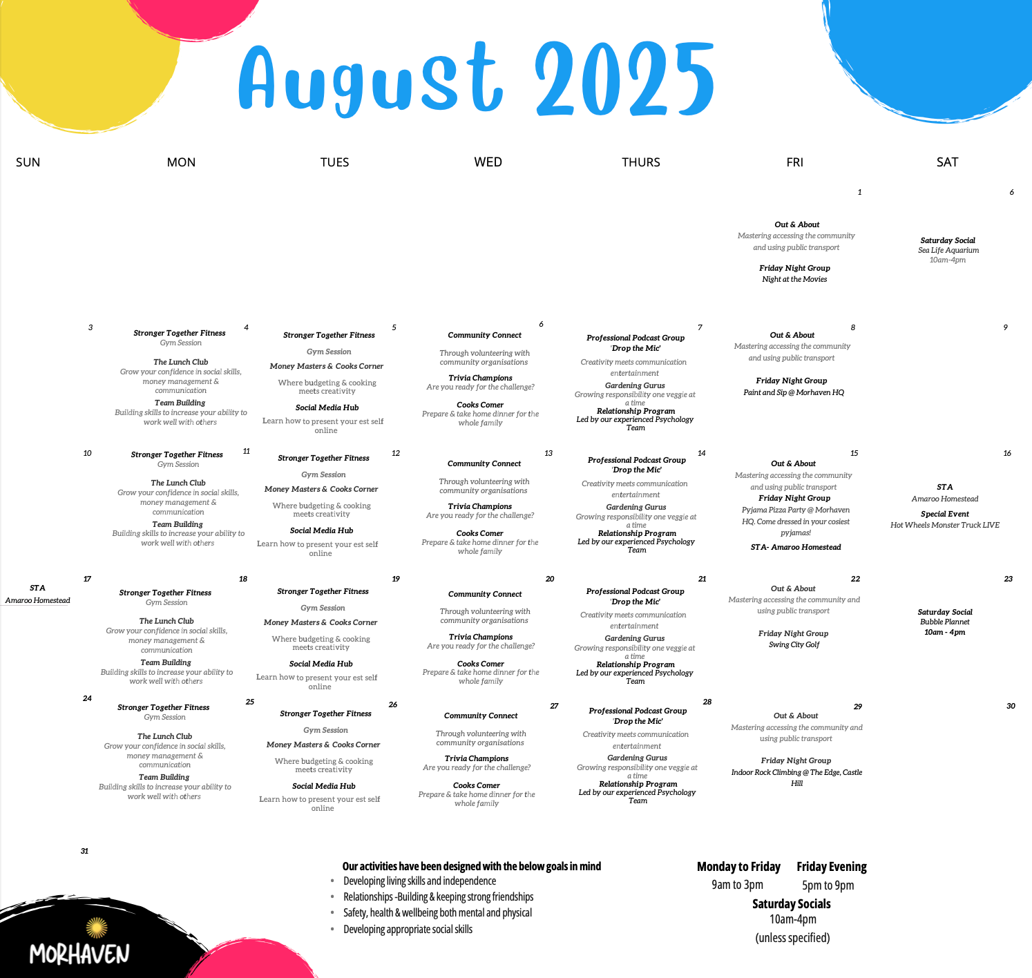 Morhaven Upcoming Event Calendar