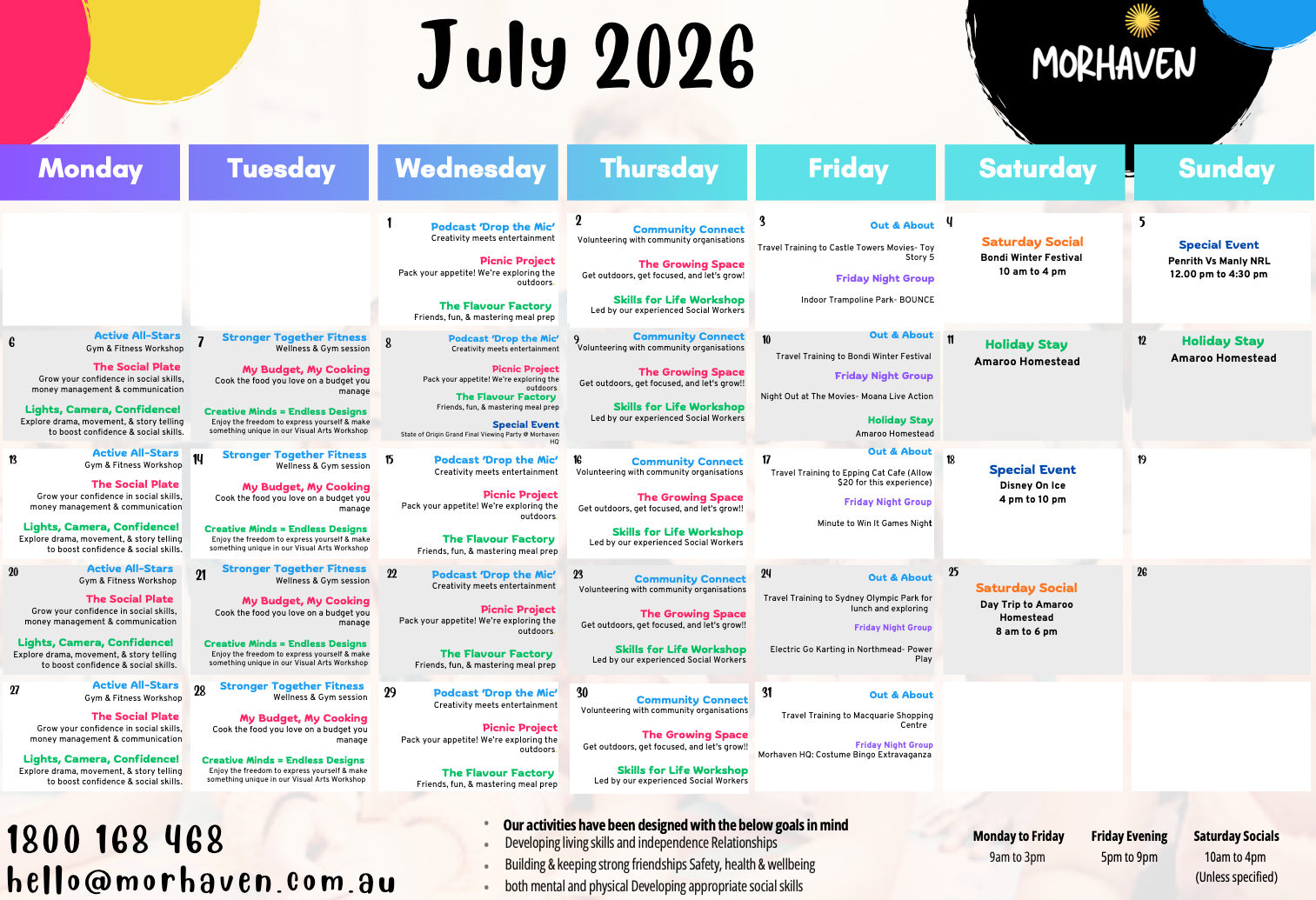 Morhaven Upcoming Event Calendar