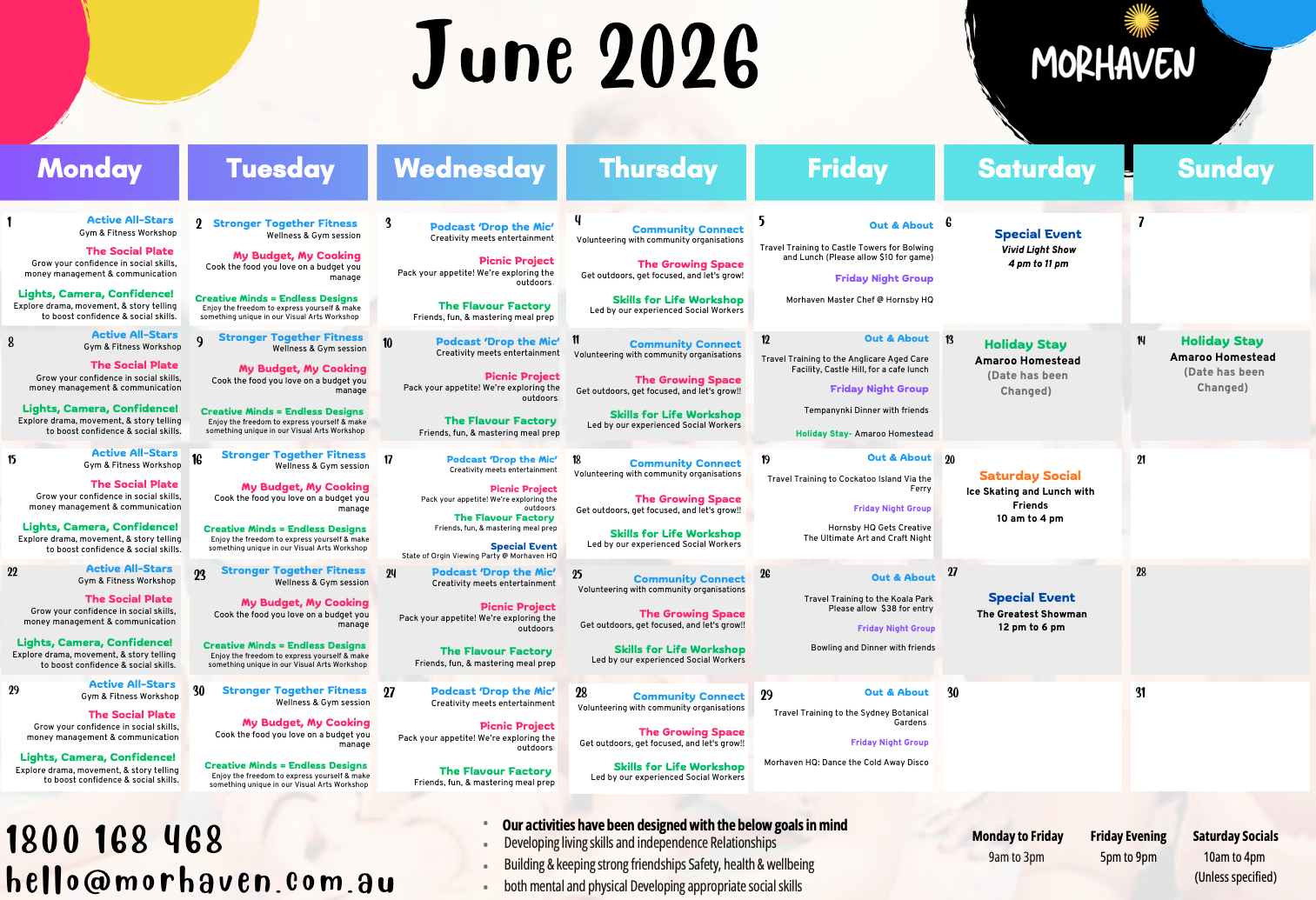 Morhaven Upcoming Event Calendar