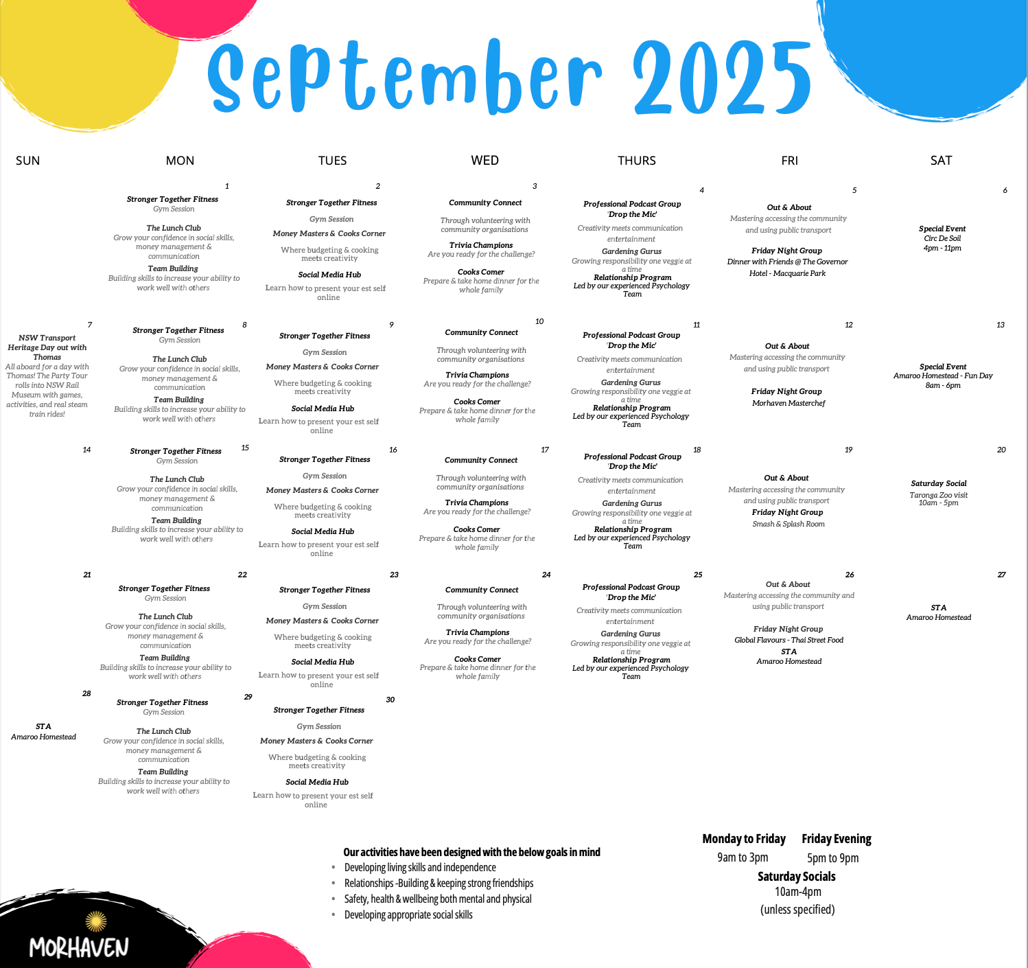 Morhaven Upcoming Event Calendar