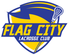 Flag City Lacrosse Club logo with blue, yellow, and white shield and lacrosse stick