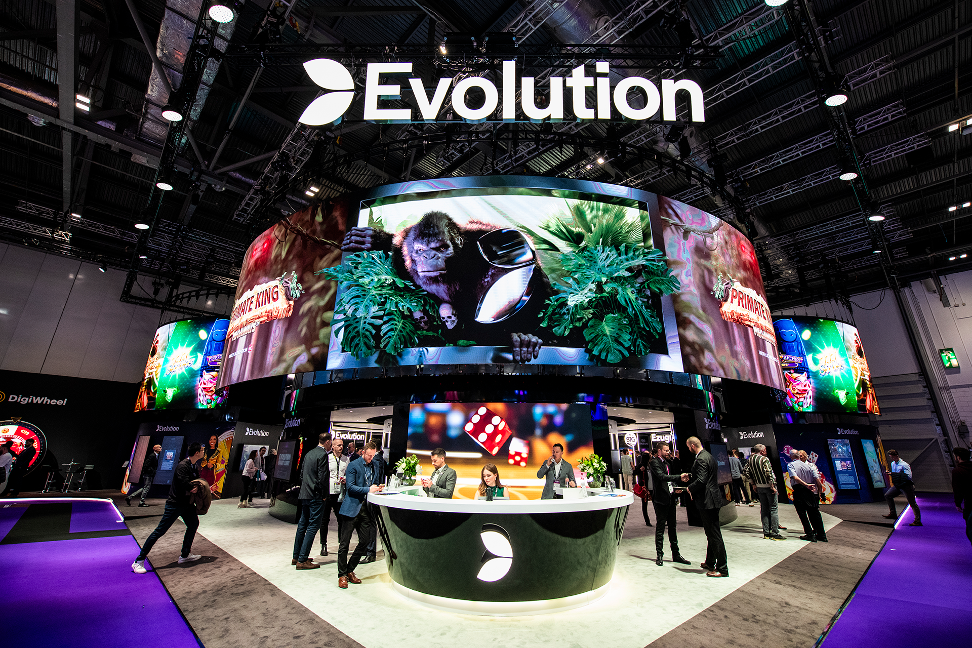 The Evolution Gaming booth at ICE 2024.