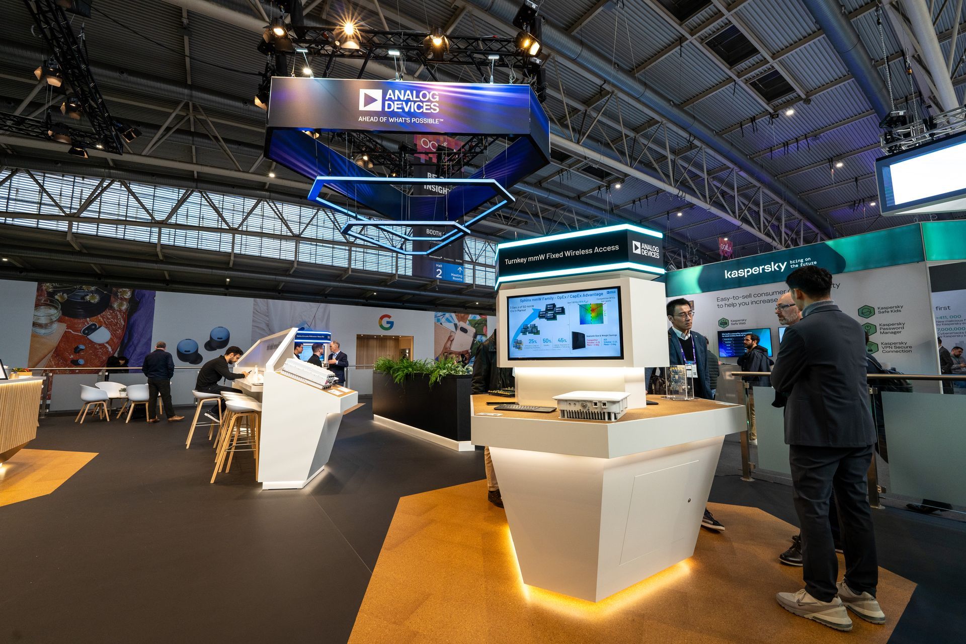A photograph of the Analog Devices booth at MWC Barcelona