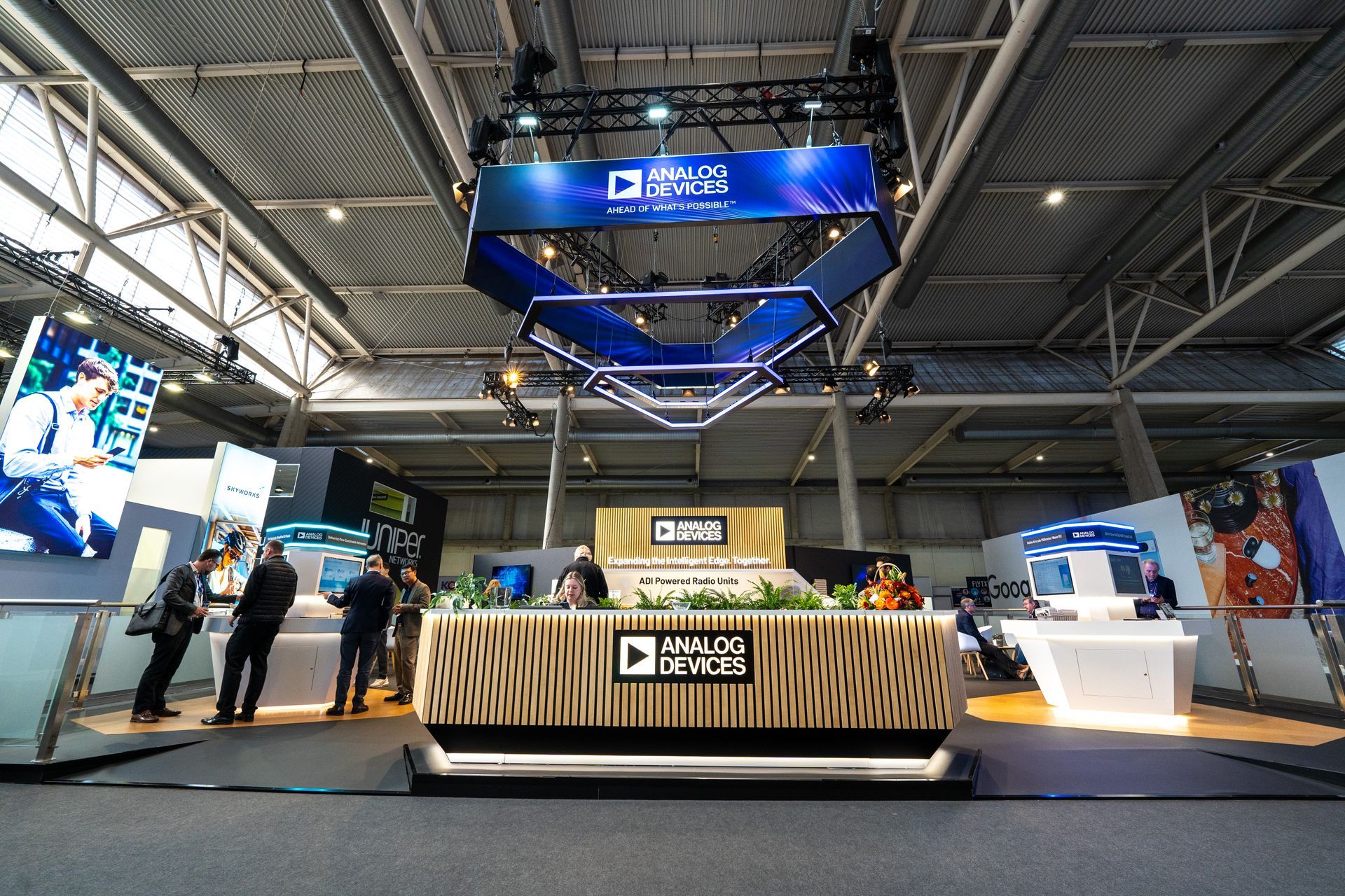 A photograph of the Analog Devices booth at MWC Barcelona