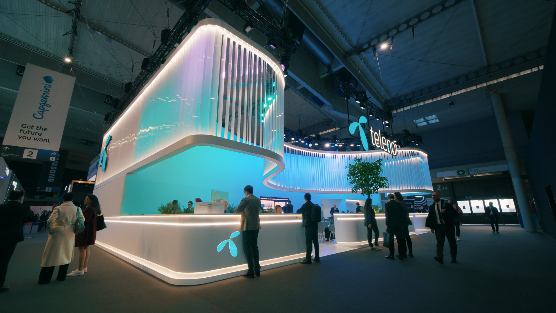 Telenor booth at MWC 2025. Side view.