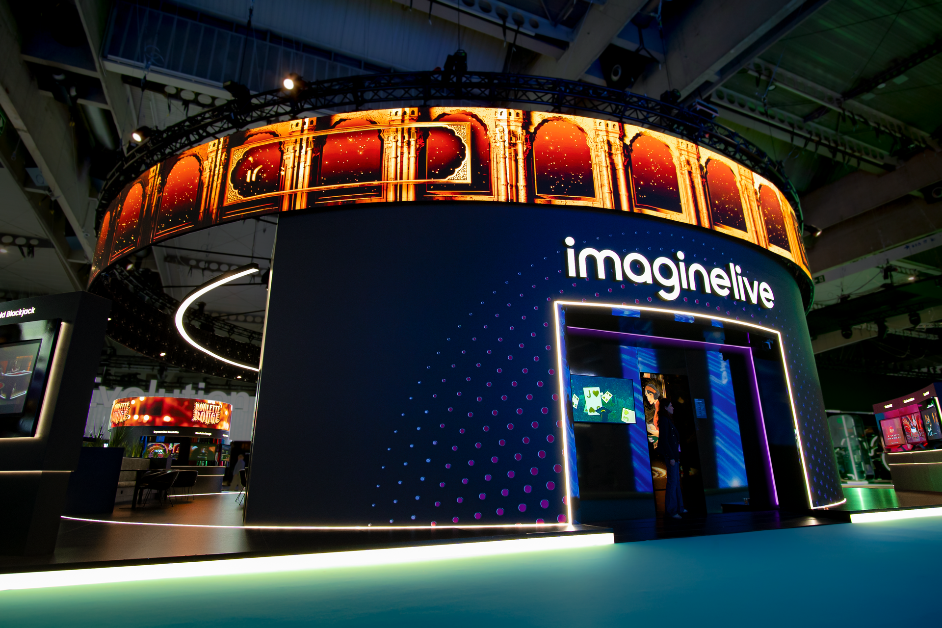 A photograph of the Imagine Live stand at ICE 2025 in Barcelona