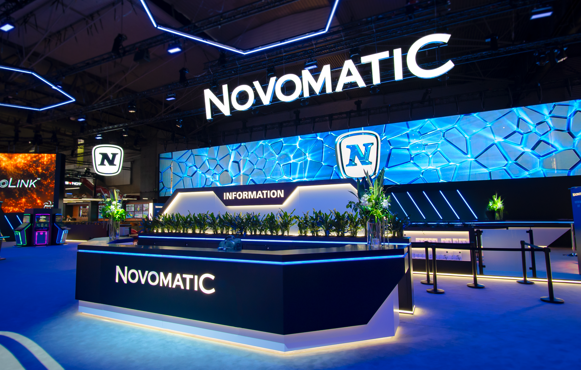 Novomatic booth at ICE 2025, designed and built by Evolve Creative Solution ltd