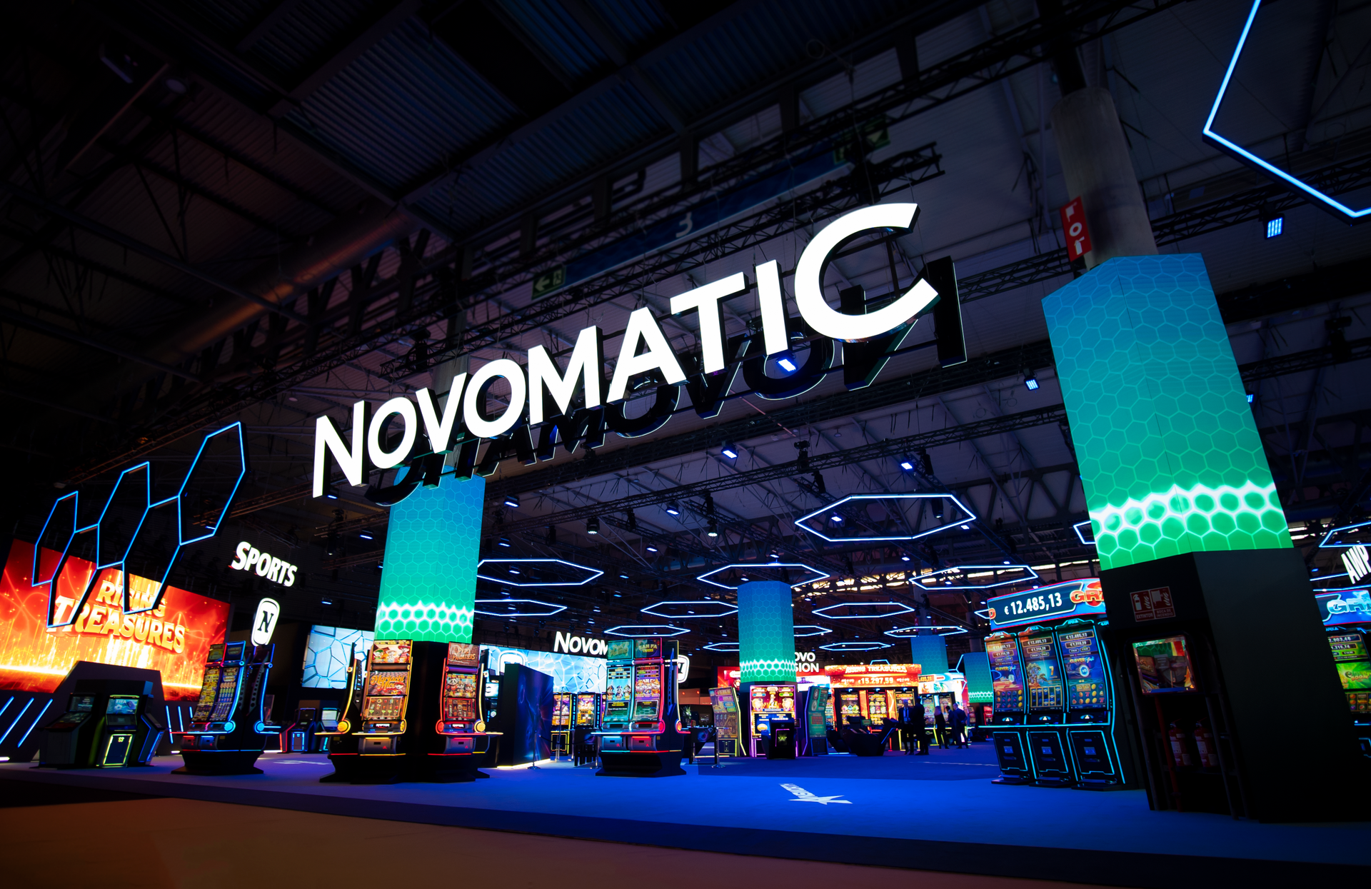 Novomatic booth at ICE 2025, designed and built by Evolve Creative Solution ltd