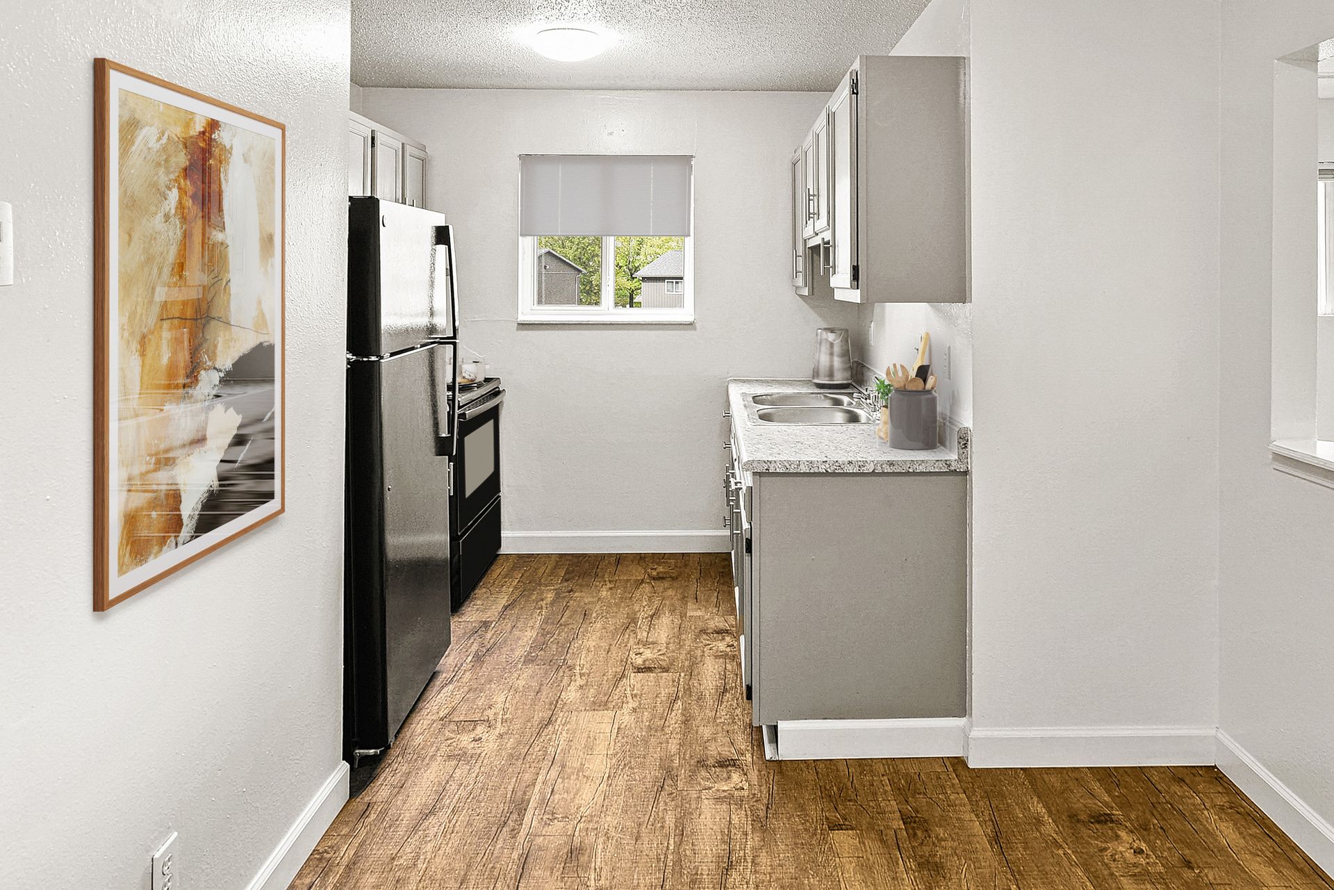 Updated kitchen with grey cabinets