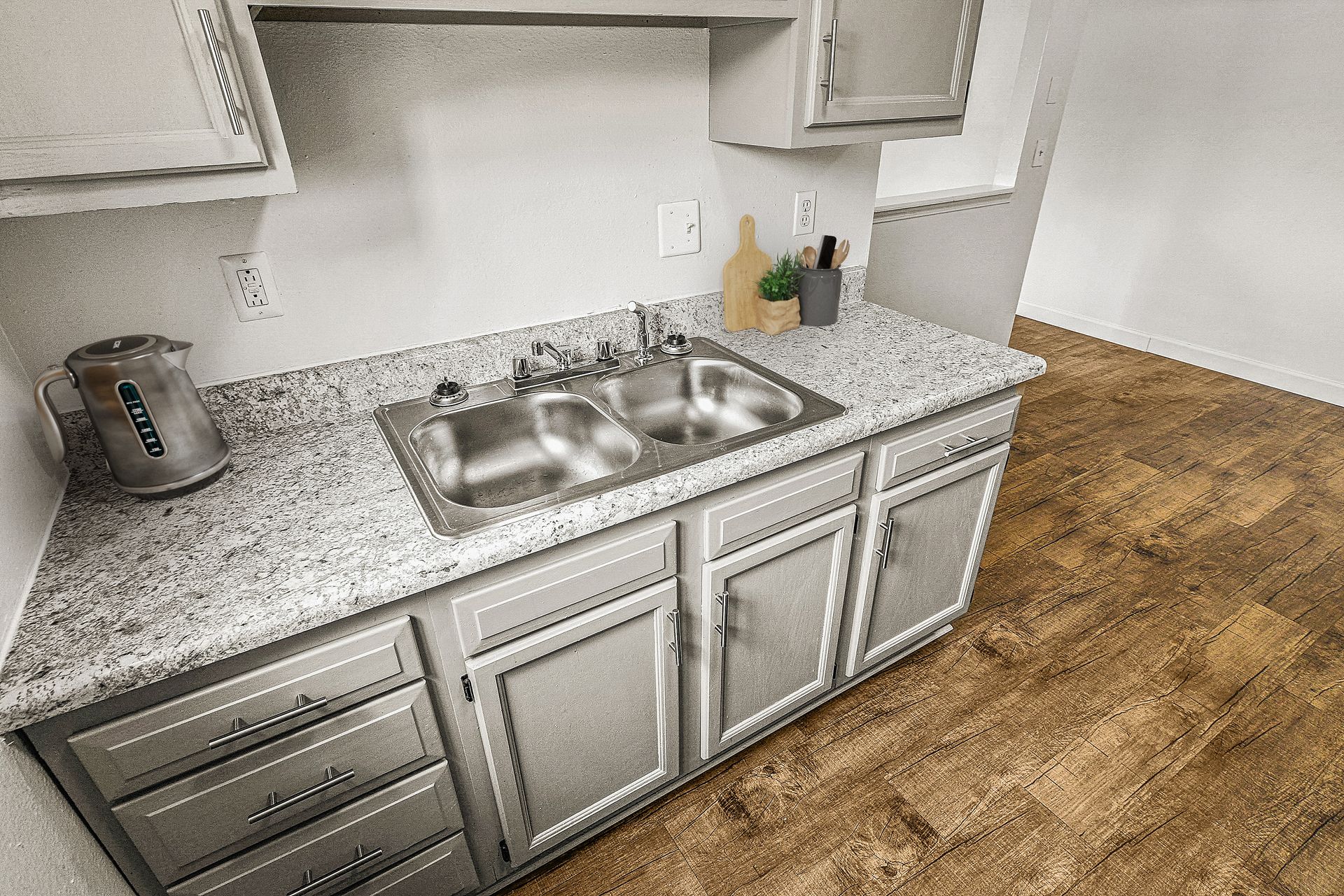 Updated kitchen with grey cabinets