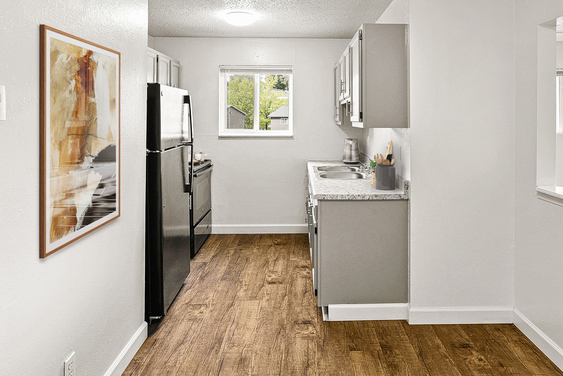 Updated kitchen with grey cabinets
