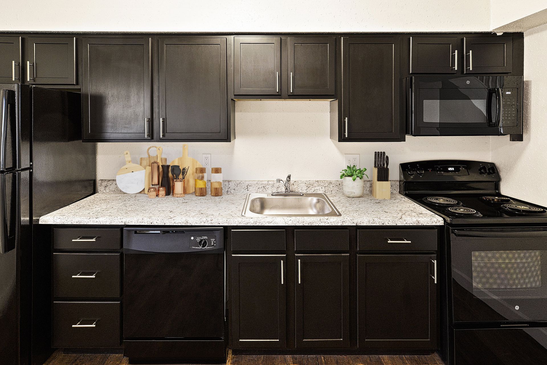 Updated kitchen with espresso cabinets