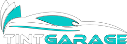 Tint Garage logo with teal car silhouette and gray text on white background