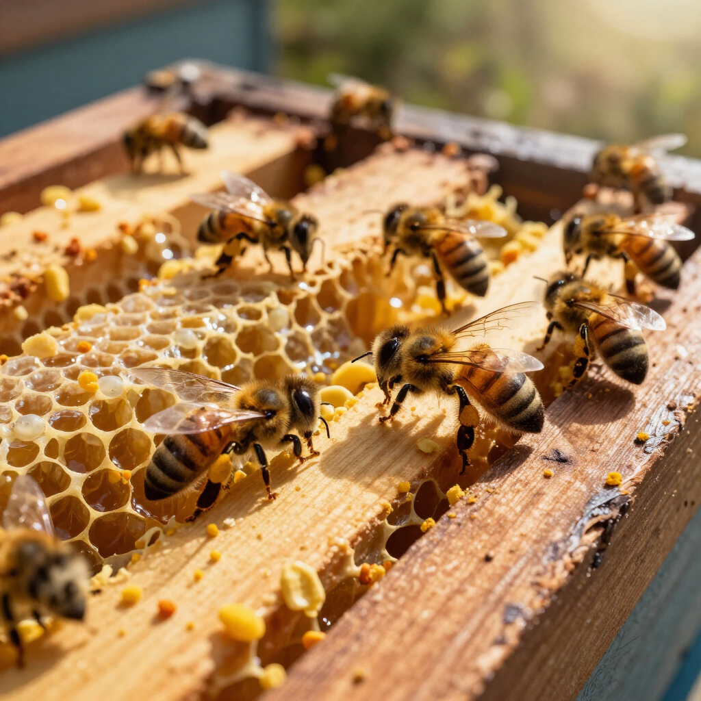 Abejas en colmena de madera