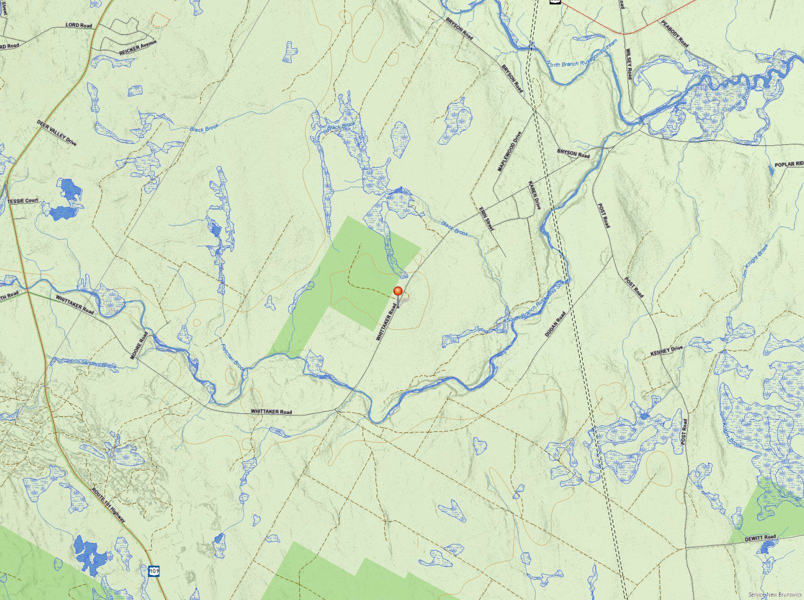 A map shows the location of a river in the middle of a field