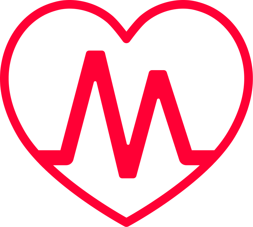 Red heart-shaped outline with the letter 