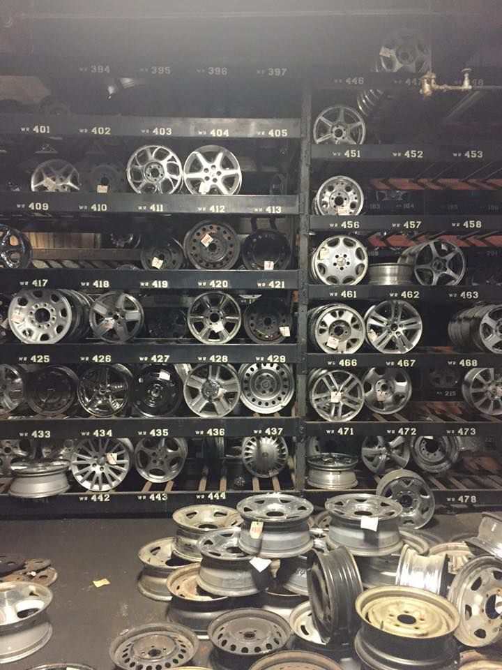 A warehouse filled with lots of different types of wheels