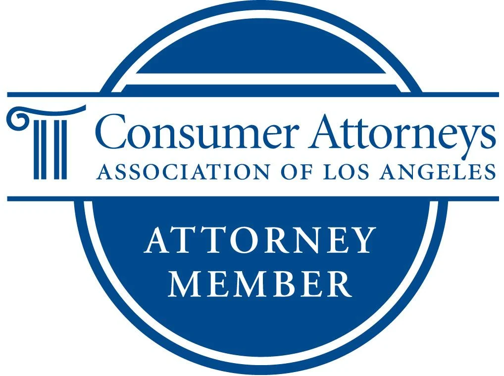 Blue and white logo: Consumer Attorneys Association of Los Angeles.