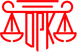 Red scales of justice icon with balanced pans
