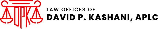 Law Offices of David P. Kashani, APLC logo with red scales of justice icon and black text