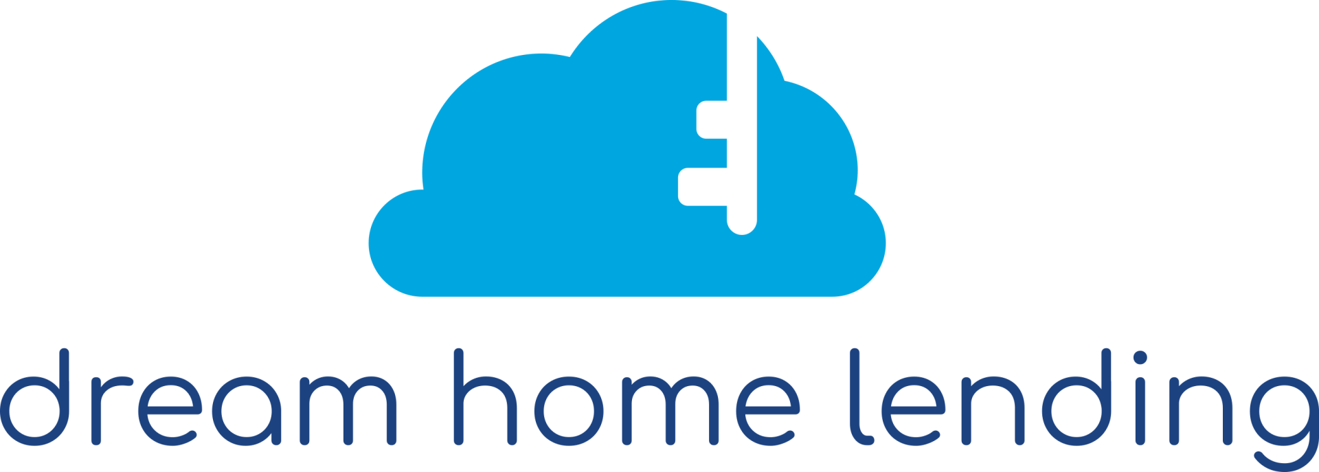 The logo for dream home lending is a blue cloud with a key sticking out of it.