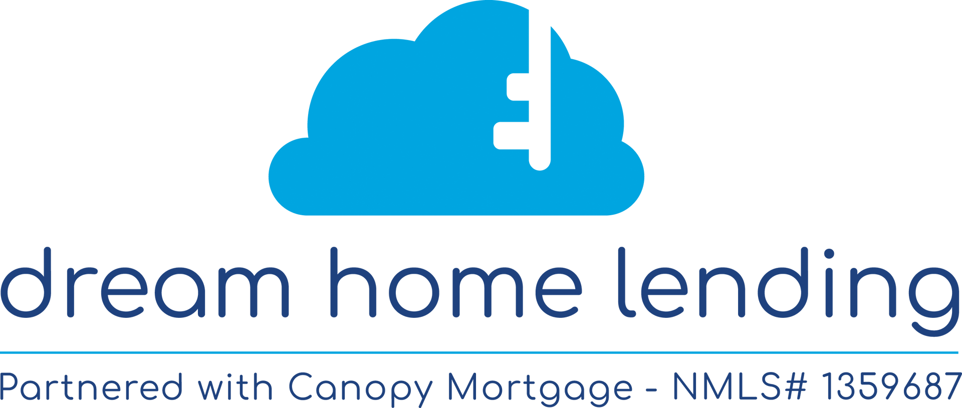 The logo for dream home lending is a blue cloud with a house on it.