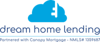 The logo for dream home lending is a blue cloud with a house on it.
