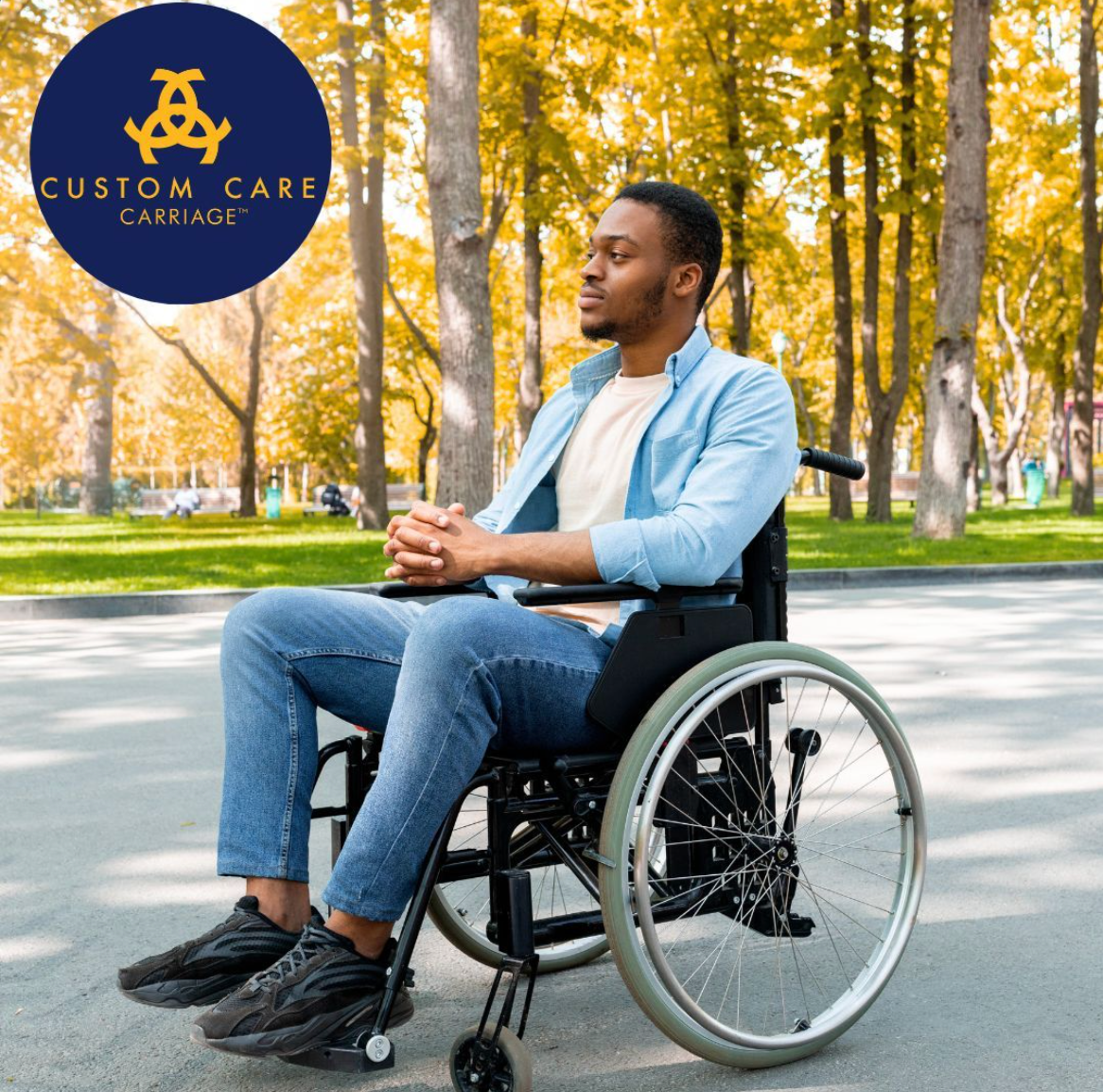 a man in a wheelchair at a park