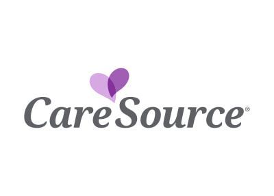 CareSource logo: gray text with a purple heart graphic above.