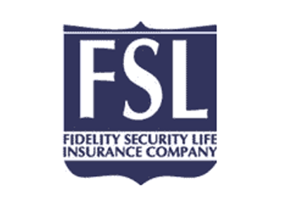 Logo for Fidelity Security Life Insurance Company, a dark blue shield with 