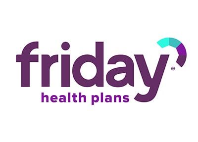 Friday Health Plans logo in purple and turquoise.