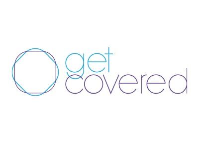 Logo with a blue, geometric shape and the words 