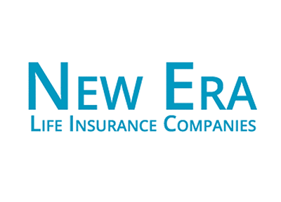 Logo for New Era Life Insurance Companies: blue text on a white background.