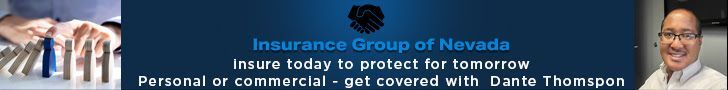 Insurance group of Nevada banner for personal injury and tort law with text and a smiling man on the right