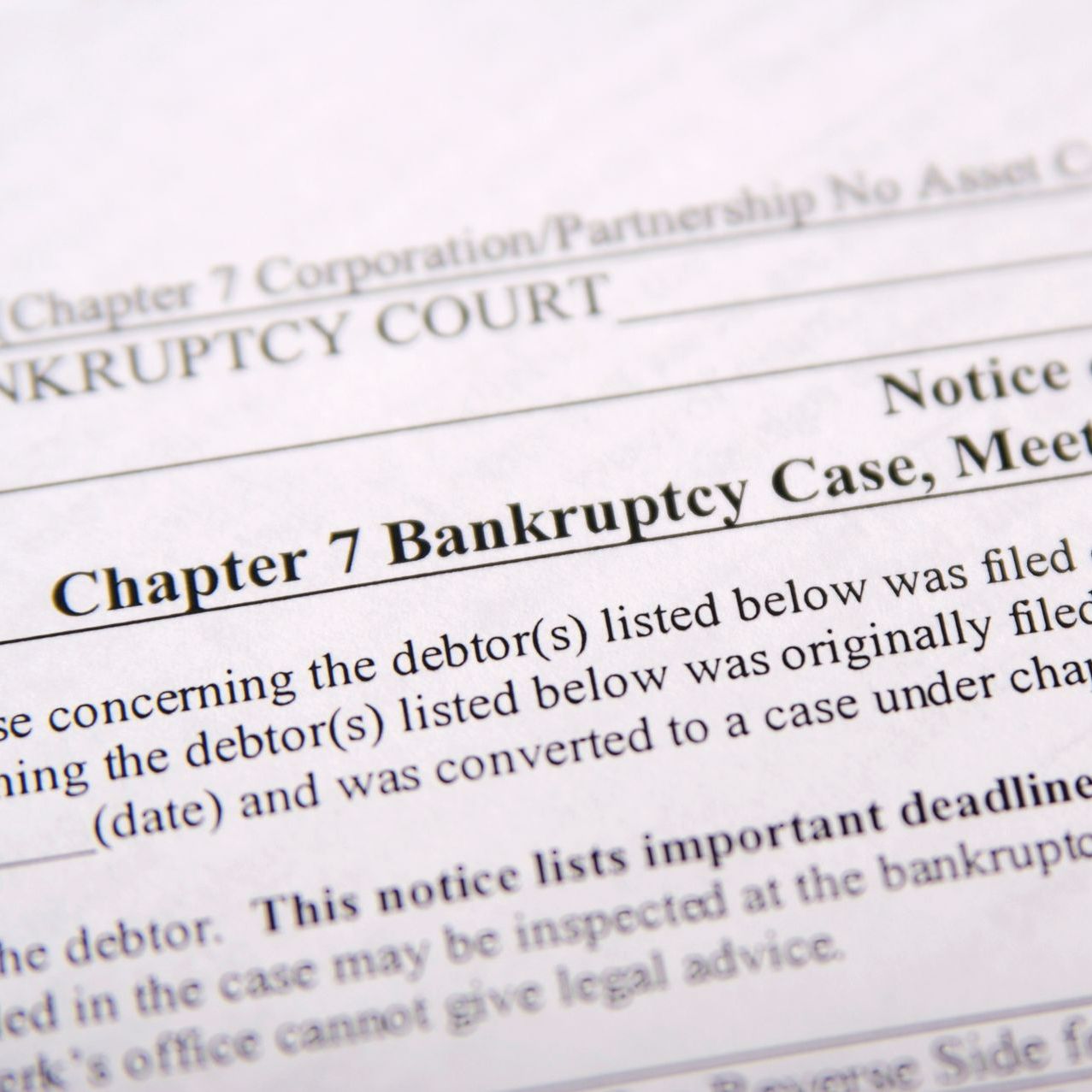 Chapter 7 bankruptcy notice. Chapter 7 bankruptcy notice.