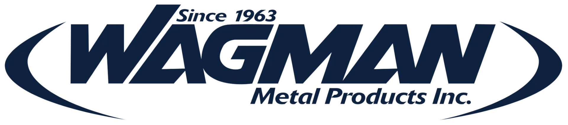 Wagman Metal Products logo featuring bold navy lettering with curved accents.